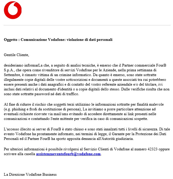 Vodafone Italy confirmed data breach after reseller compromised